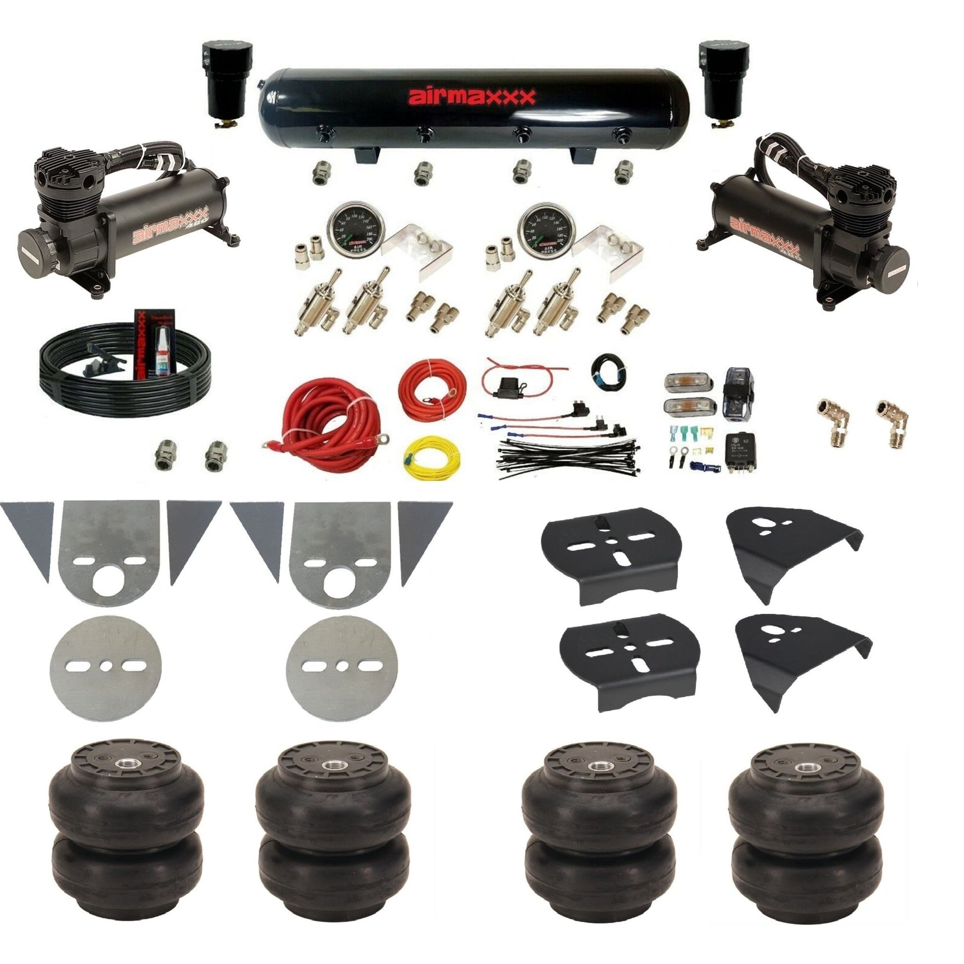 airmaxxx toggle kit with 480 black dual compressors black steel air tank and Slam air bags KTOR-480B2-59S-4TOG2GA2B-WK-HFSS6