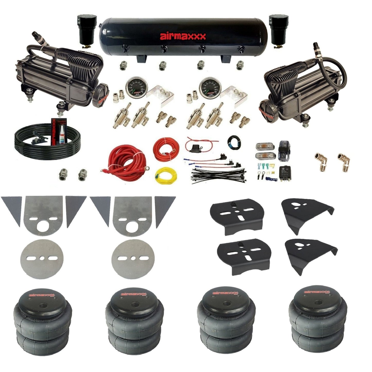 airmaxxx toggle kit with x-series dual compressors steel air tank and 2500 air bags KTOR-XB2-59S-4TOG2GA2B-WK-HF