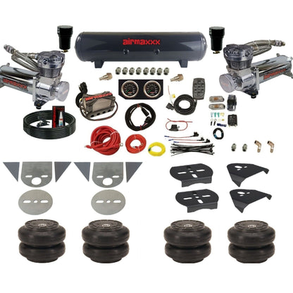airmaxxx torsion bar mini truck air suspension kit with chrome 480 compressors steel tank Slam bags and brackets KTOR-480C2-57S-X4X7-X7R-WK-HFSS6