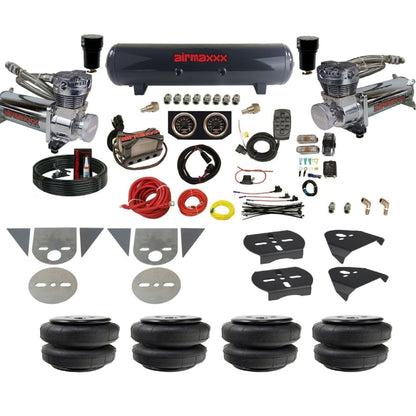 airmaxxx torsion bar mini truck air suspension kit with chrome 480 compressors steel tank air lift bags and brackets KTOR-480C2-57S-X4X7-X7R-WK-HFD25