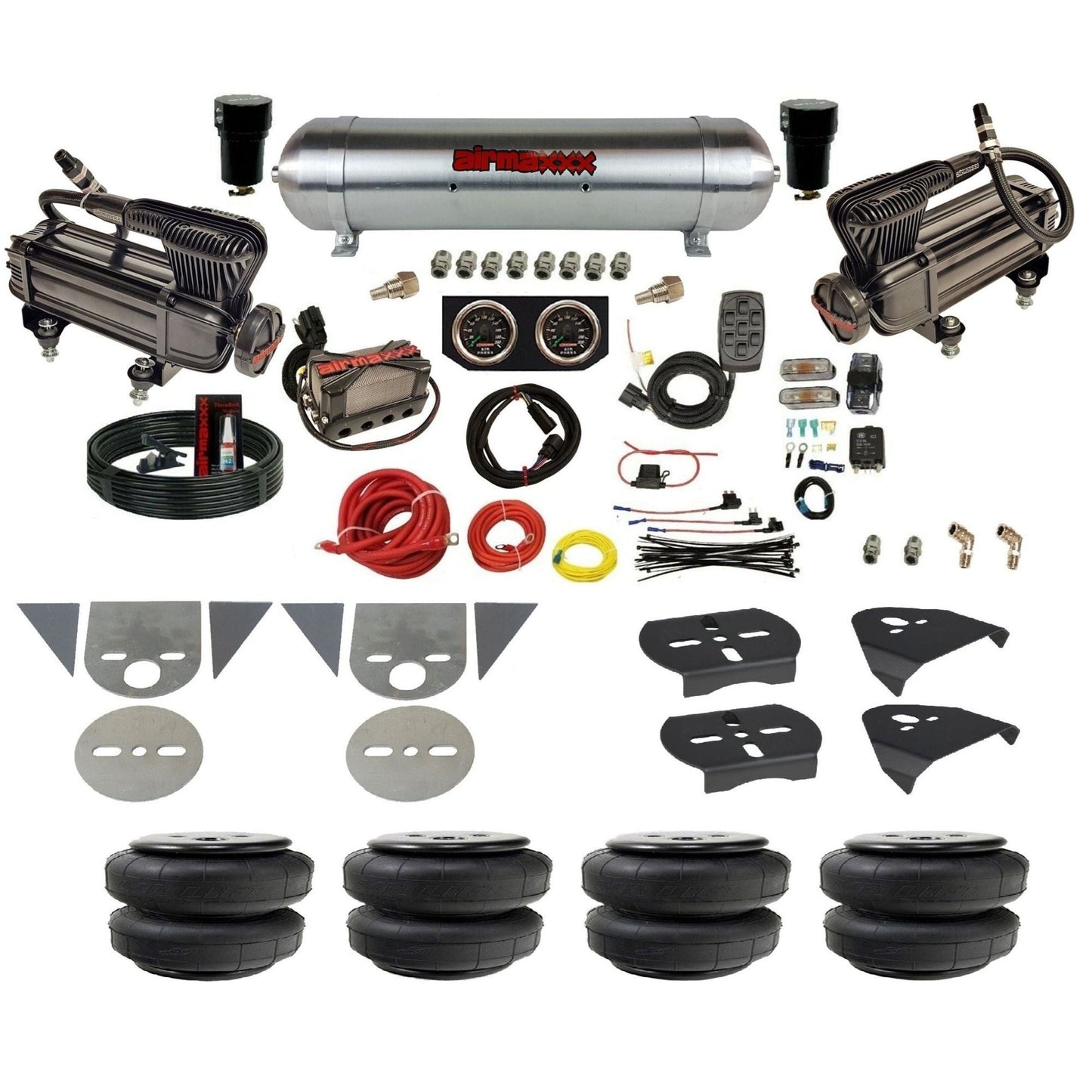 airmaxxx torsion bar mini truck air suspension kit with x-series  compressors aluminum tank air lift bags and brackets KTOR-XB2-57ARW-X4X7-X7R-WK-HFD25