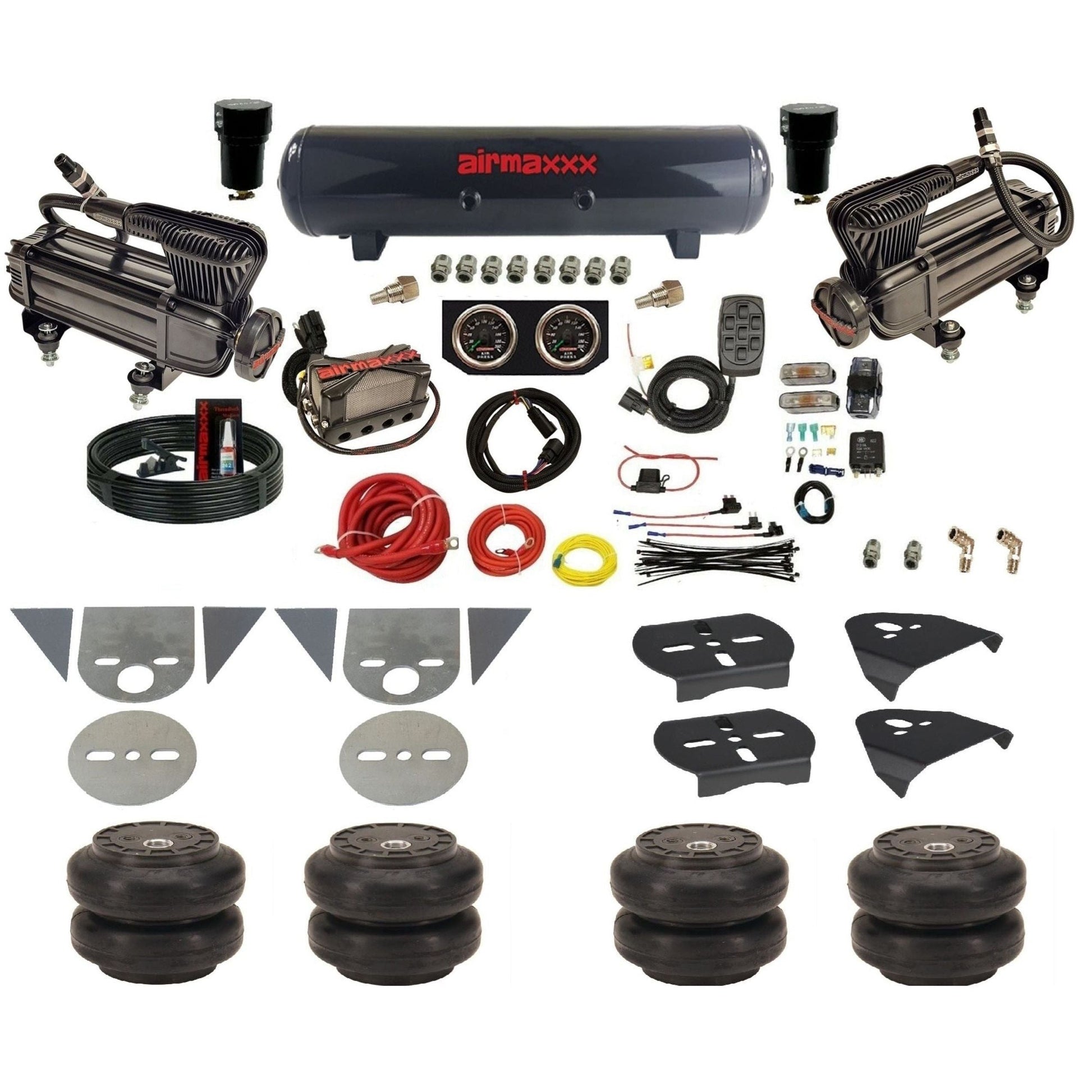 airmaxxx torsion bar mini truck air suspension kit with x-series  compressors steel tank slam bags and brackets KTOR-XB2-57S-X4X7-X7R-WK-HFSS6