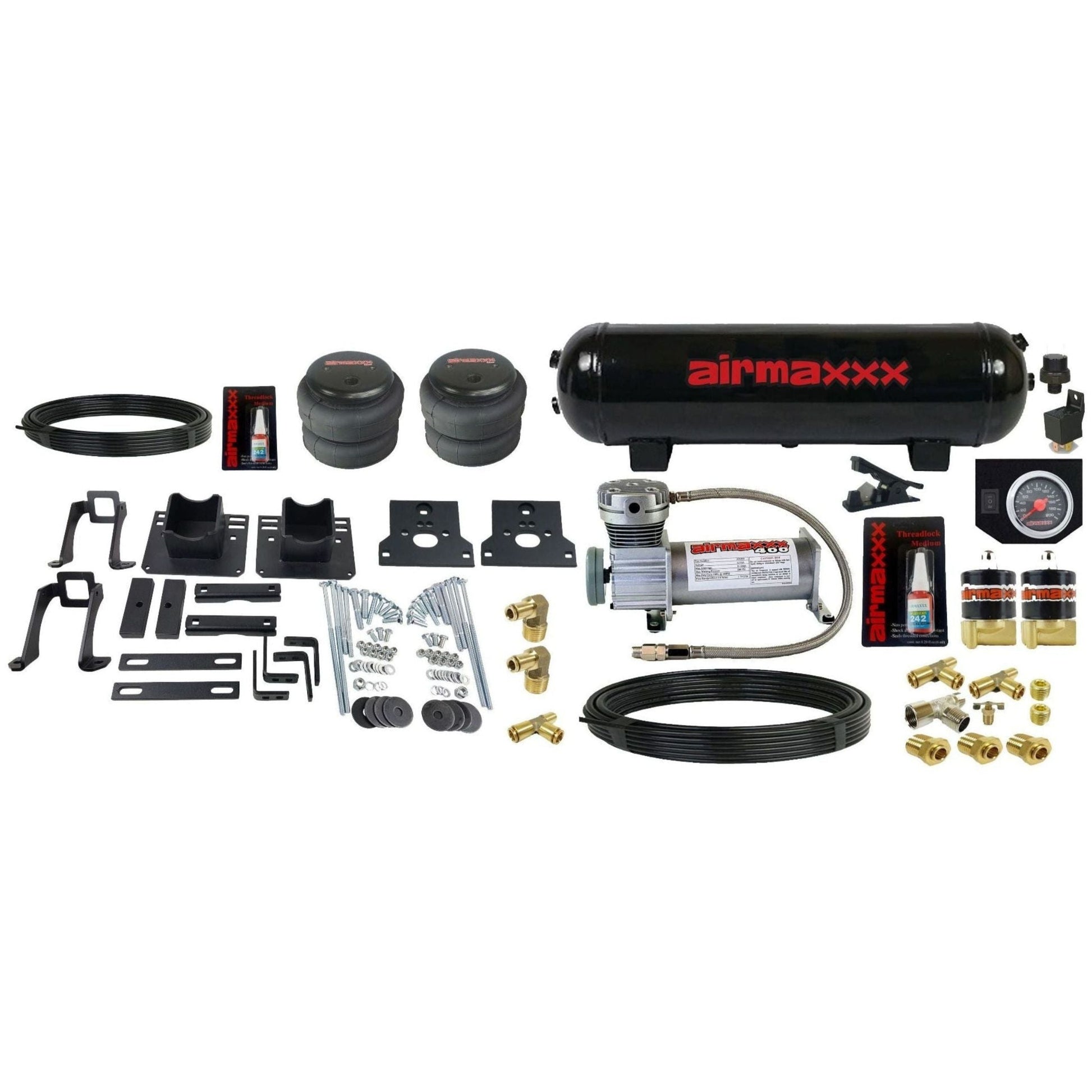 airmaxxx tow assist overload kit with compressor tank and gauge for ford f250 f350 2005 2010 2wd super duty trucks