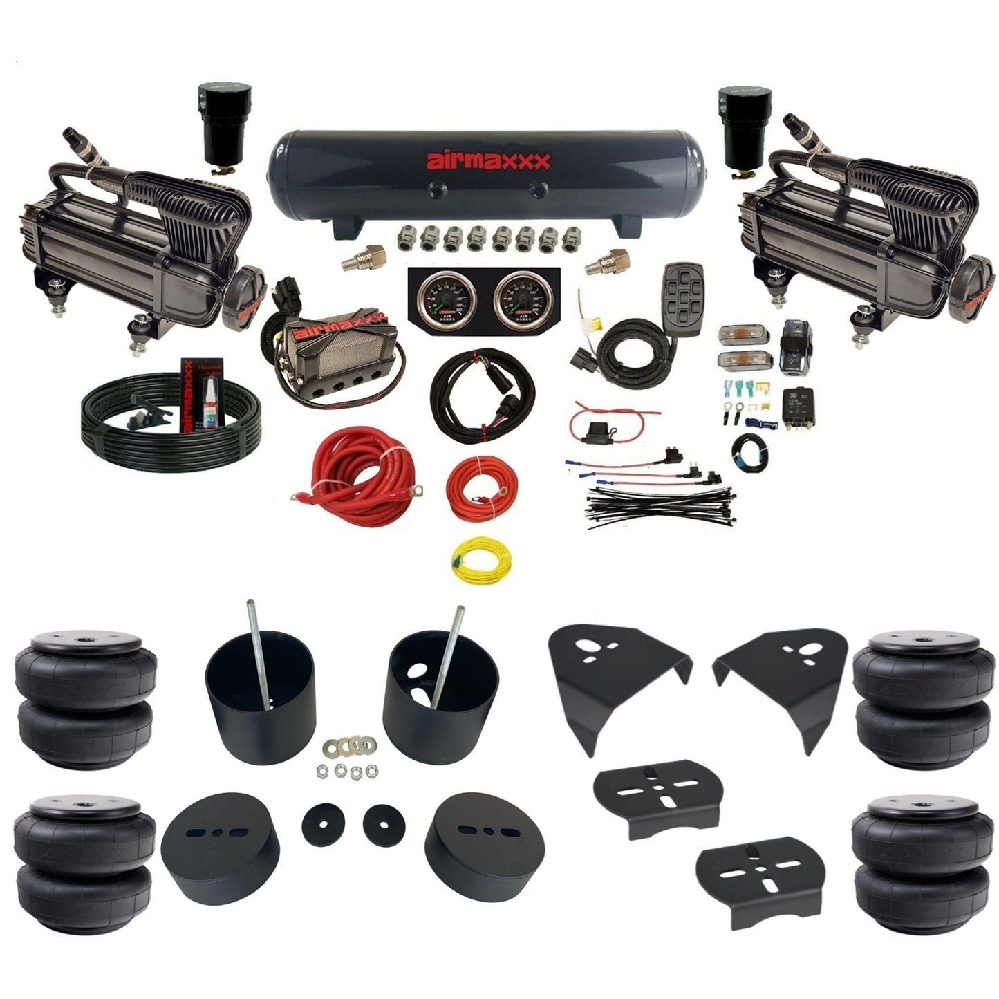 airmaxxx x-series X4 steel air tank Air Lift bags and brackets fits 1988-98 Silverado 1500 KGM88-XB2-57S-X4X7-WK-HFD26