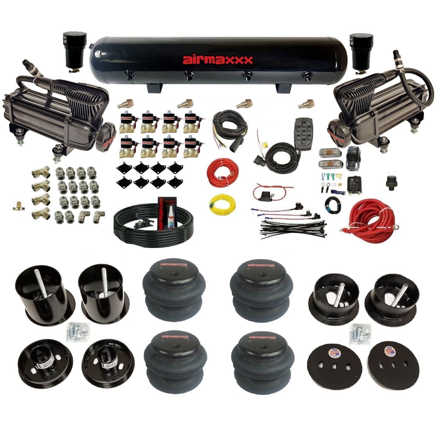 airmaxxx x-series air compressors 2600 bags and steel tank for air suspension kit Fits 1963-64 cadillac KCAD63-XB2-838-59S-7BK-WK-HF