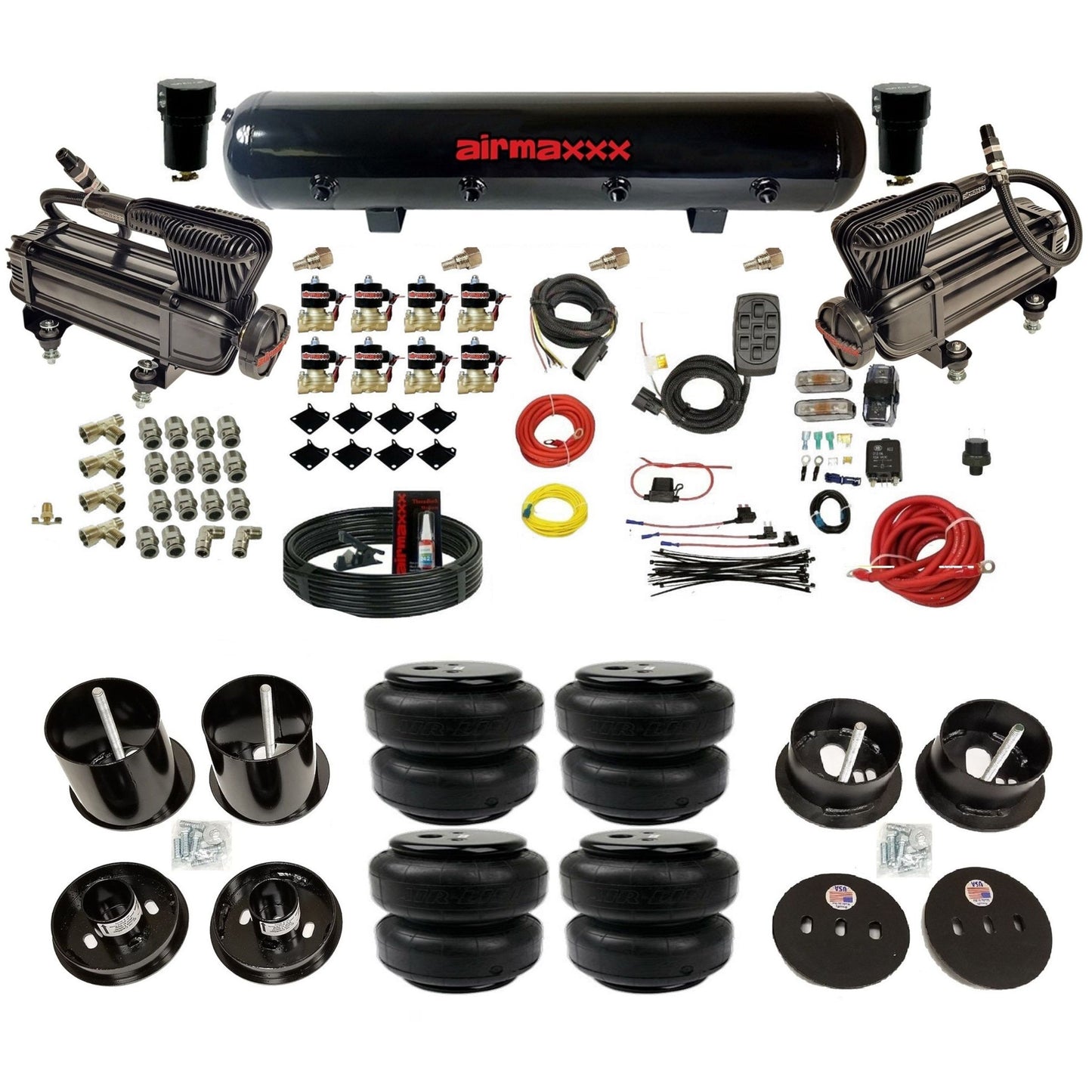 airmaxxx x-series air compressors Air Lift bags and steel tank for air suspension kit Fits 1963-64 cadillac KCAD63-XB2-838-59S-7BK-WK-HFD25