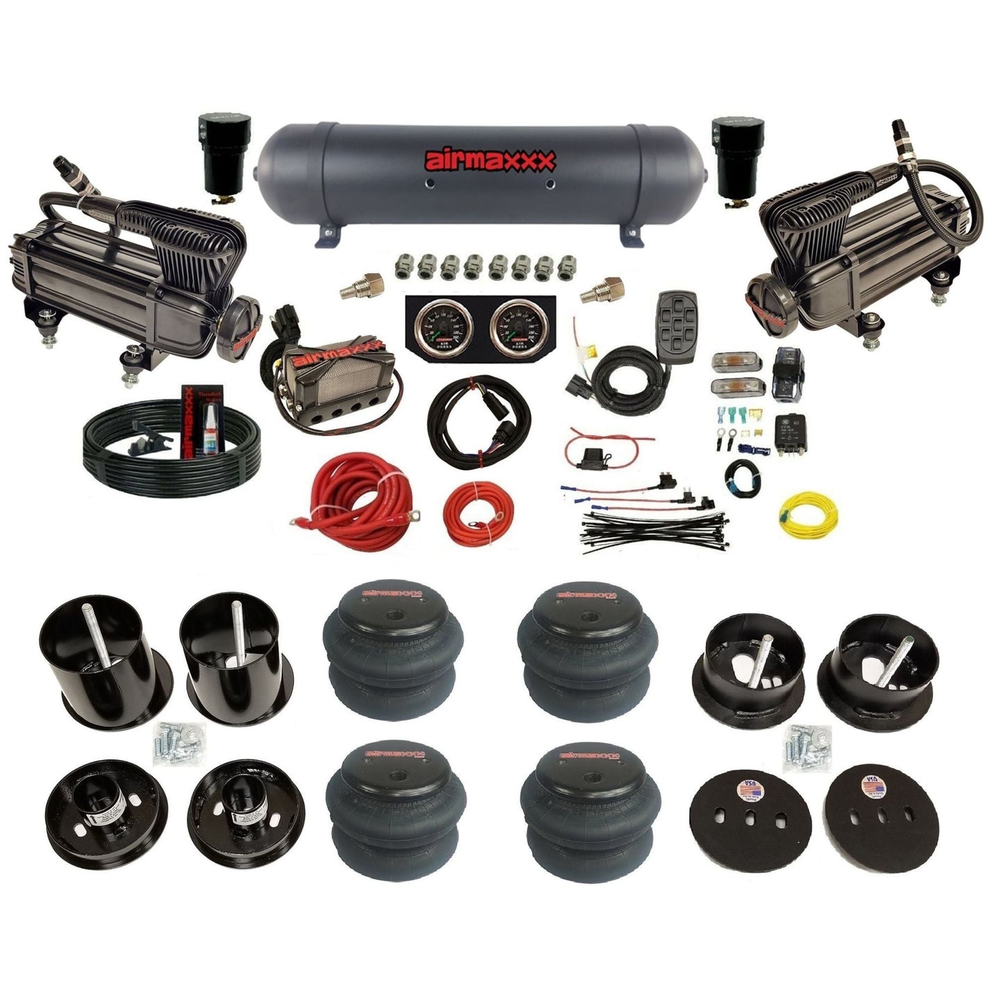airmaxxx x-series air compressors X4 manifold aluminum air tank 2600 bags & brackets fits 1963 Cadillac KCAD63-XB2-57ABK-X4X7-WK-HF