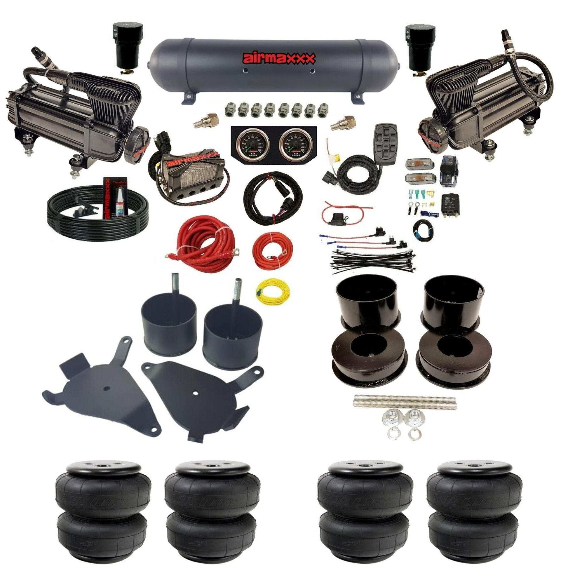 airmaxxx x-series air compressors X4 manifold aluminum air tank Air Lift bags and brackets for 1978-88 GM G-Body KGBDY-XB2-57ABK-X4X7-WK-HFD25