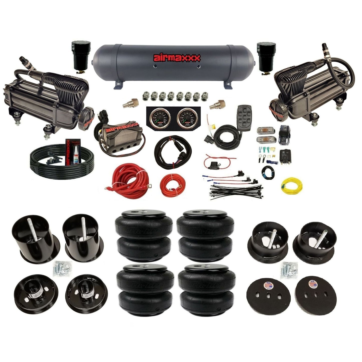 airmaxxx x-series air compressors X4 manifold aluminum air tank Air Lift bags & brackets fits 1963 Cadillac KCAD63-XB2-57ABK-X4X7-WK-HFD25