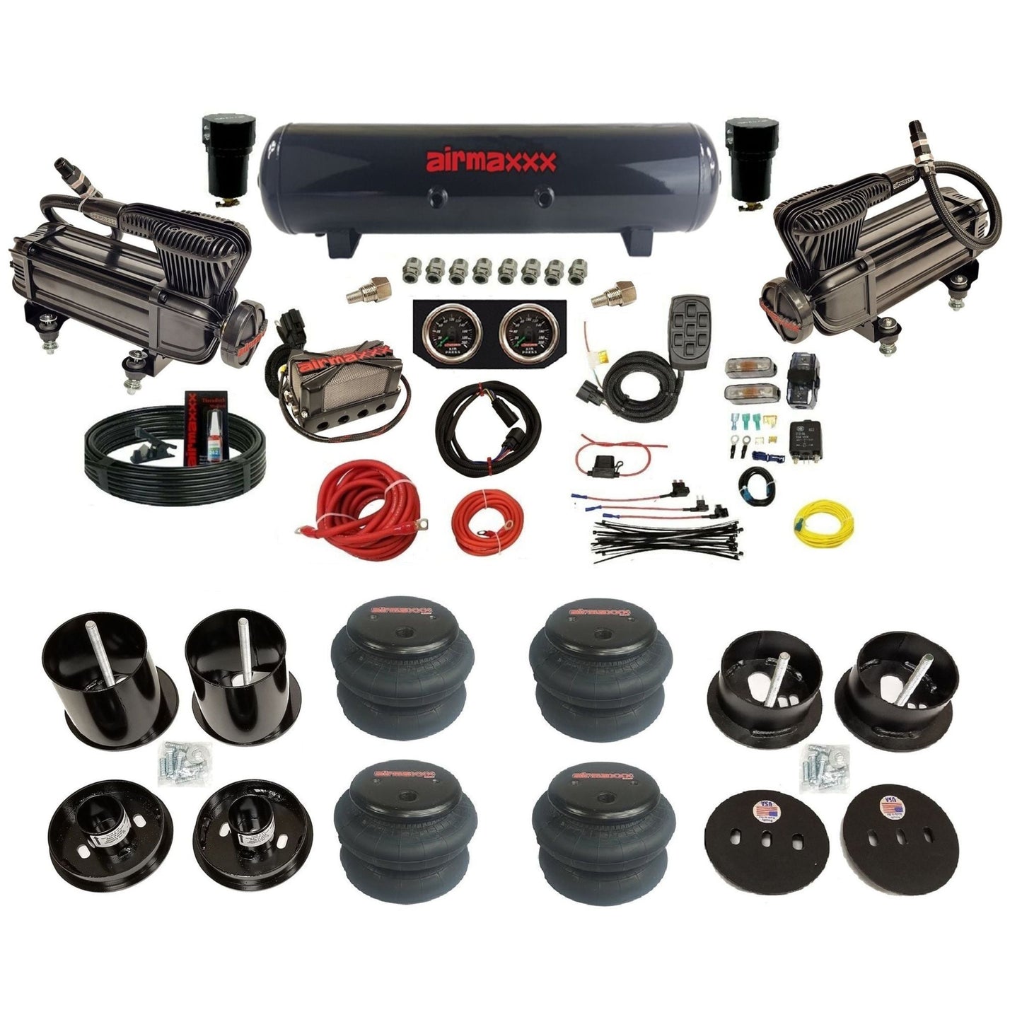 airmaxxx x-series air compressors X4 manifold steel air tank 2600 bags & brackets fits 1963 Cadillac KCAD63-XB2-57S-X4X7-WK-HF