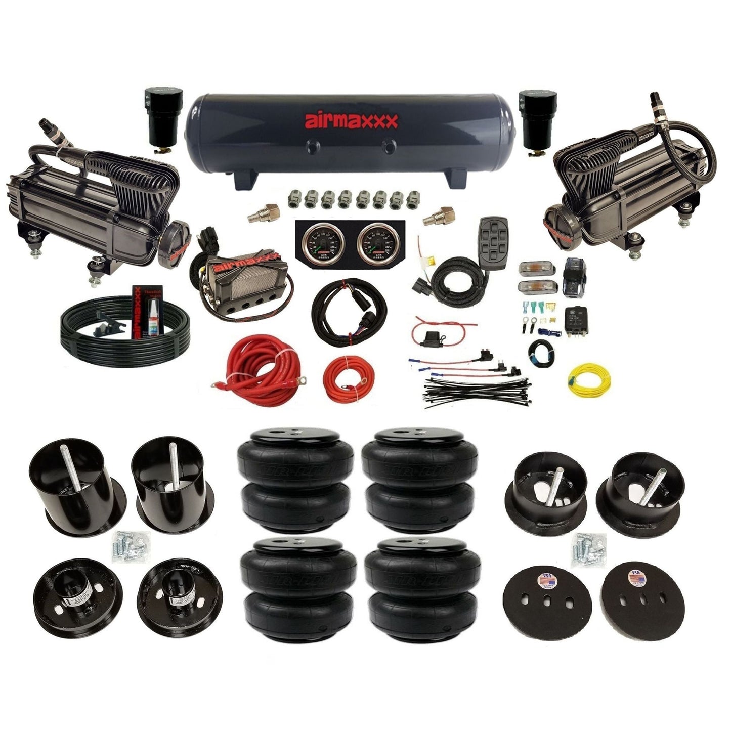 airmaxxx x-series air compressors X4 manifold steel air tank Air Lift bags & brackets fits 1963 Cadillac KCAD63-XB2-57S-X4X7-WK-HFD25