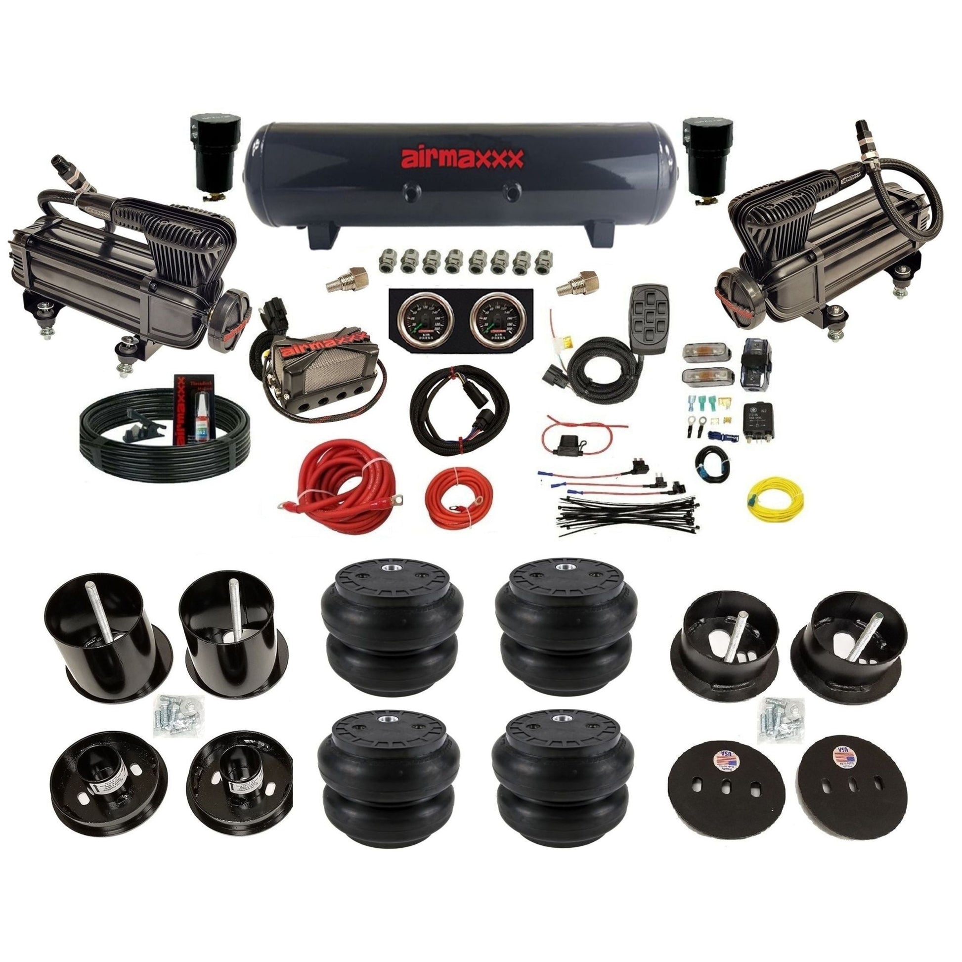 airmaxxx x-series air compressors X4 manifold steel air tank Slam bags & brackets fits 1963 Cadillac KCAD63-XB2-57S-X4X7-WK-HFSS7