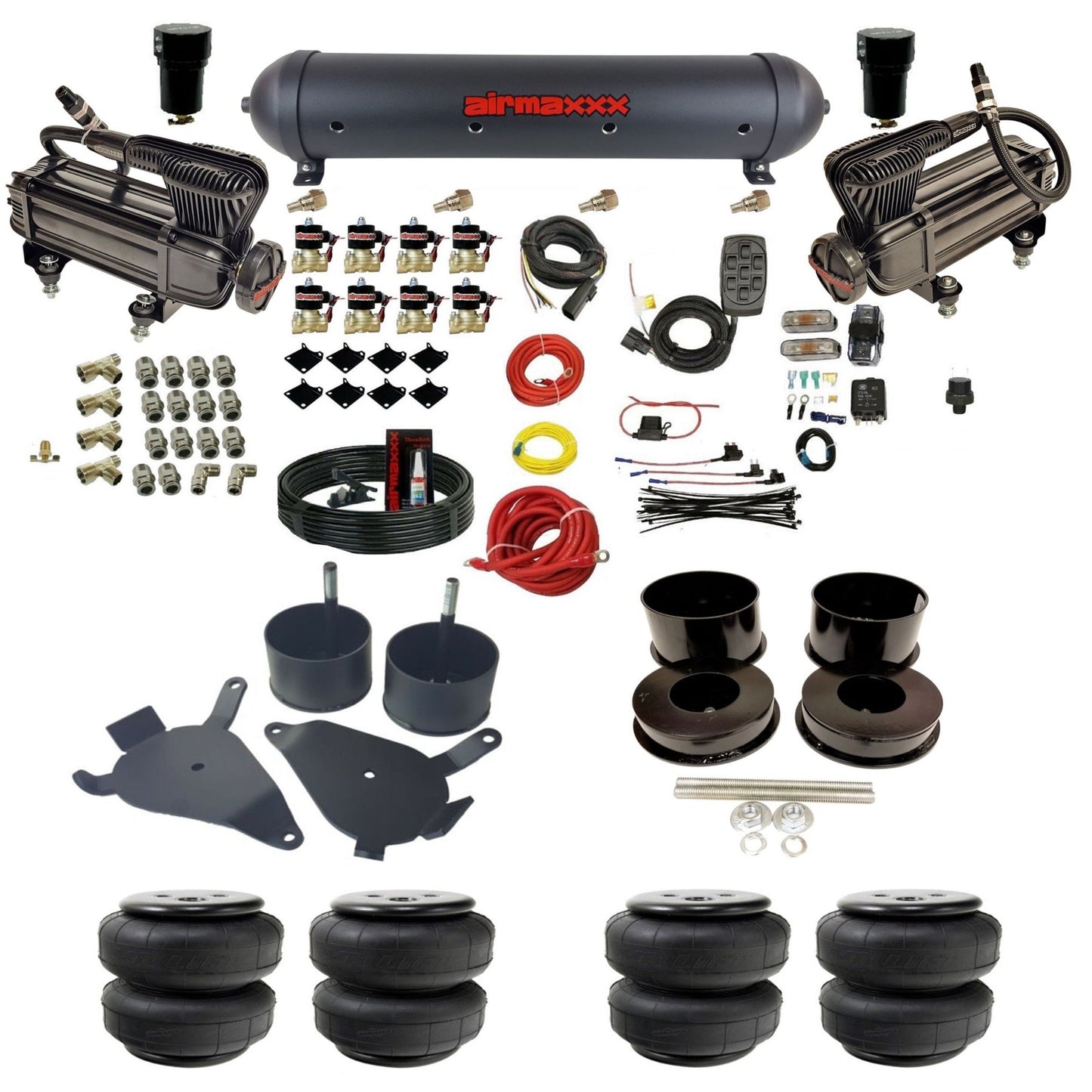 airmaxxx x-series air compressors aluminum air tank Air Lift bags with brackets and install kit KGBDY-XB2-838-59ABK-7BK-WK-HFD25