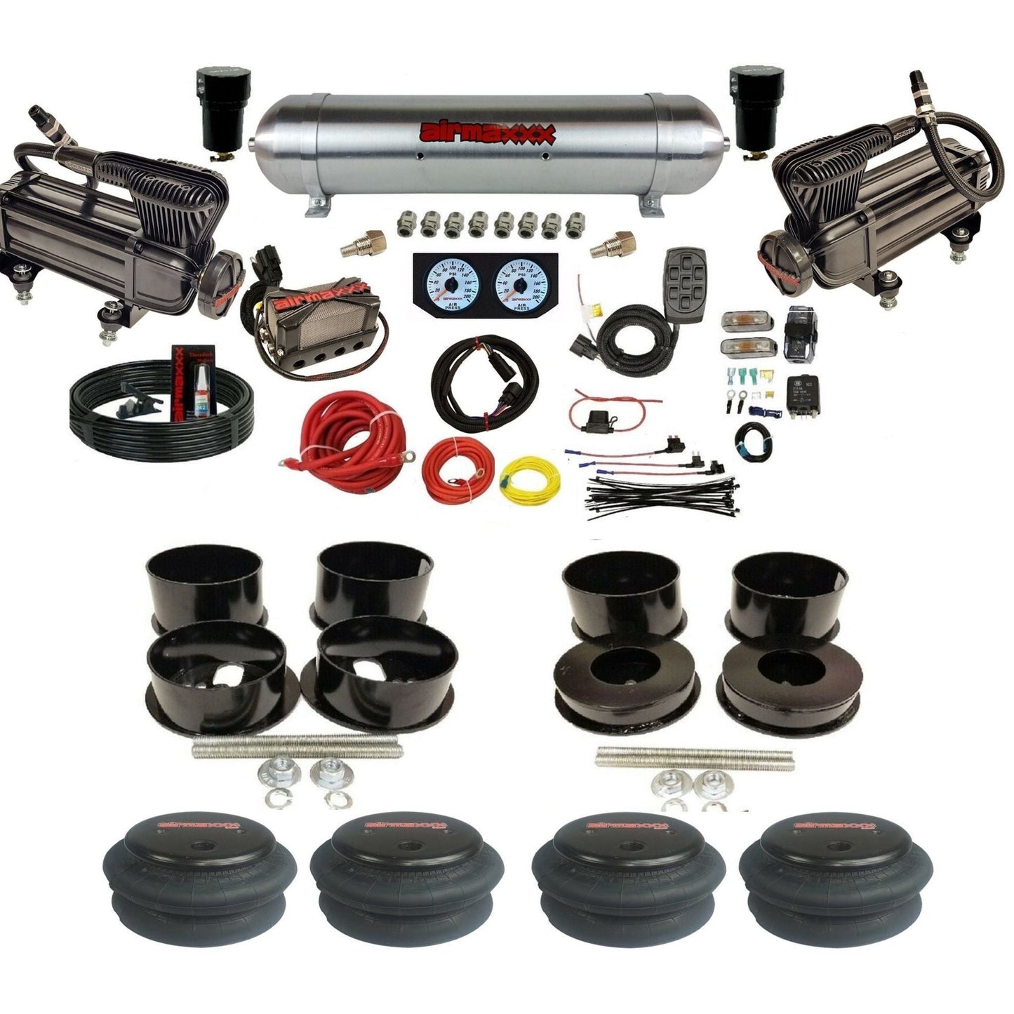 airmaxxx x-series air compressors aluminum air tank X4 manifold X7 switchbox 2600 air bags & brackets For B-Body KBBDY-XB2-57ARW-X4X7-WK-HF