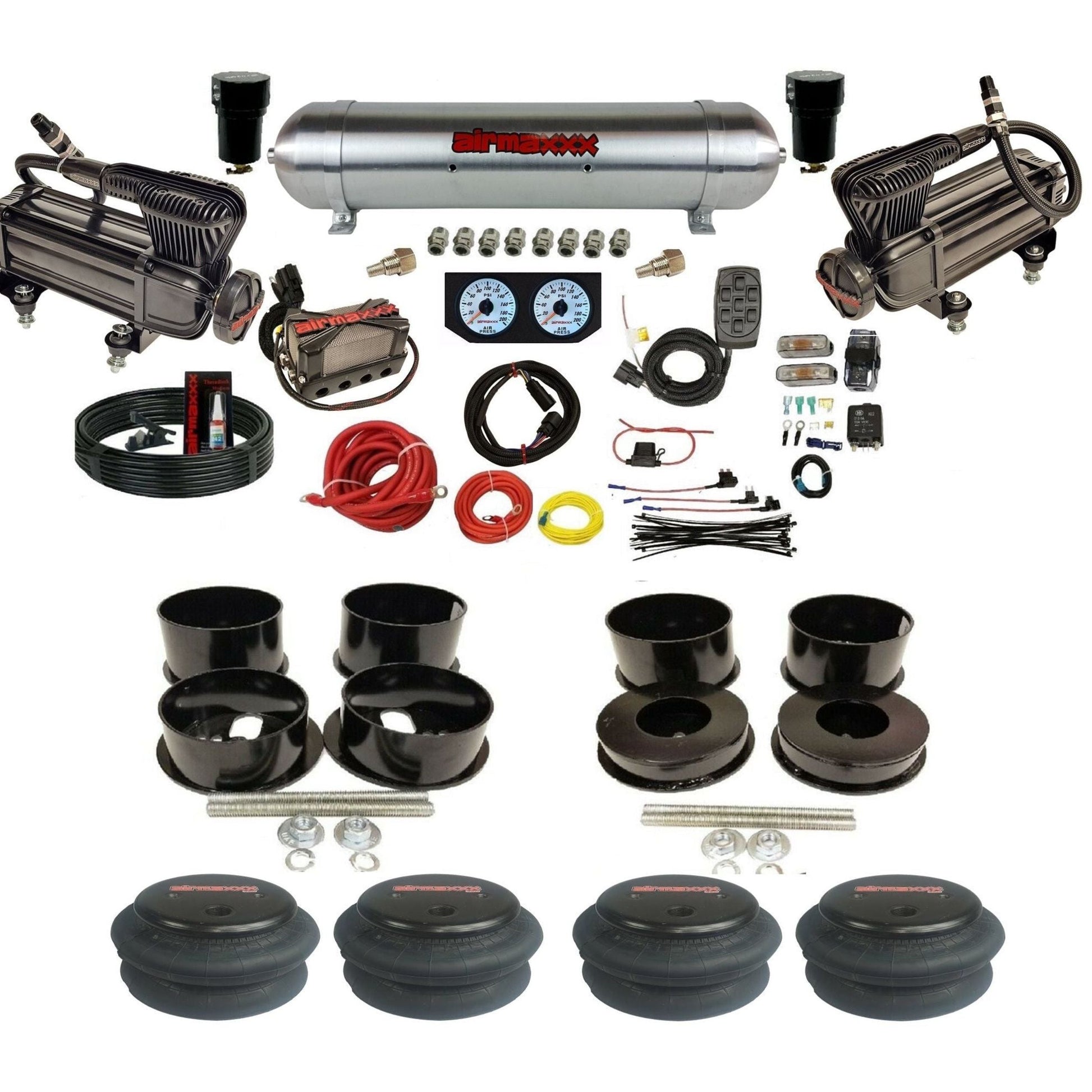 airmaxxx x-series air compressors aluminum air tank X4 manifold X7 switchbox 2600 air bags & brackets For B-Body KBBDY-XB2-57ARW-X4X7-WK-HF