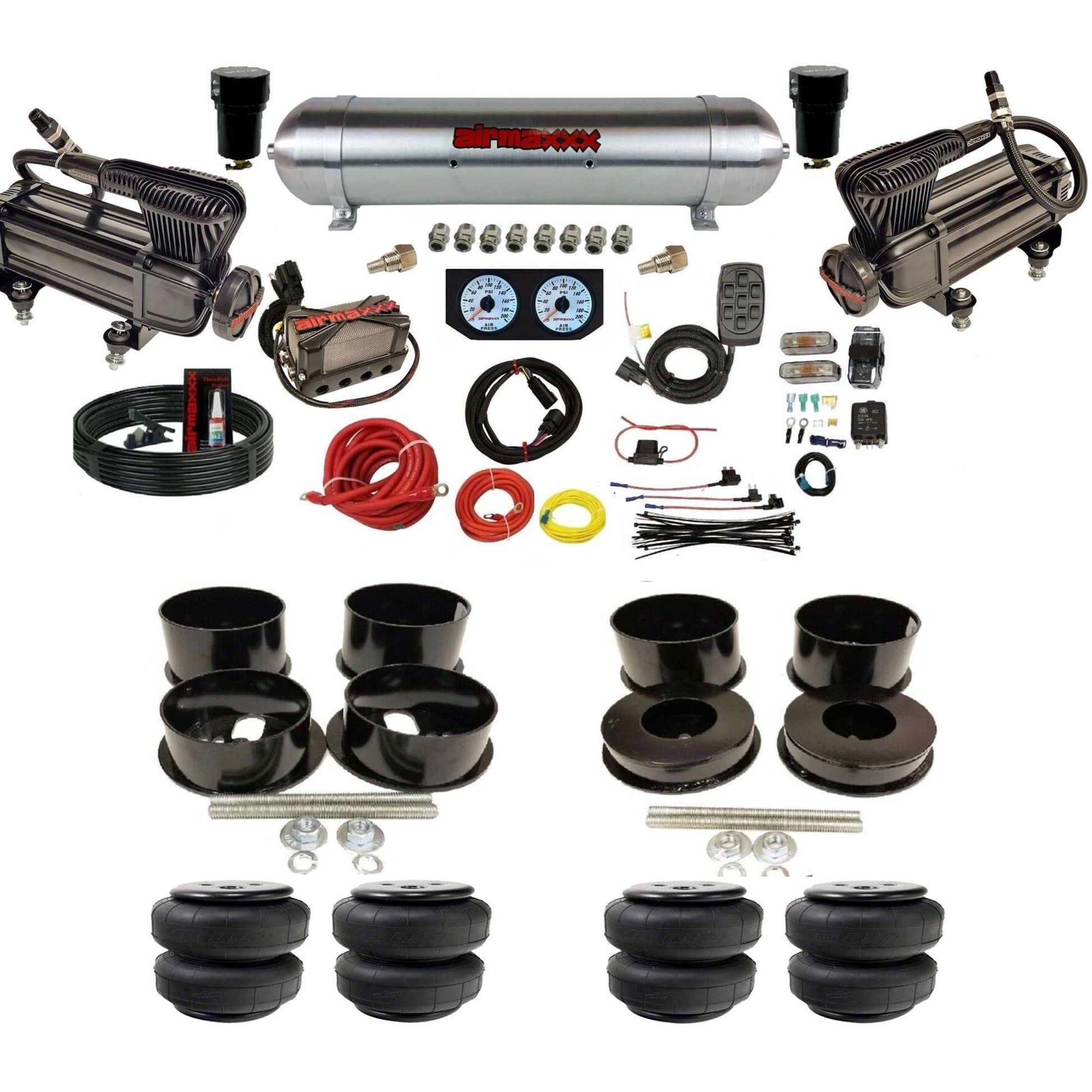 airmaxxx x-series air compressors aluminum air tank X4 manifold X7 switchbox Air Lift air bags & brackets For B-Body KBBDY-XB2-57ARW-X4X7-WK-HFD25