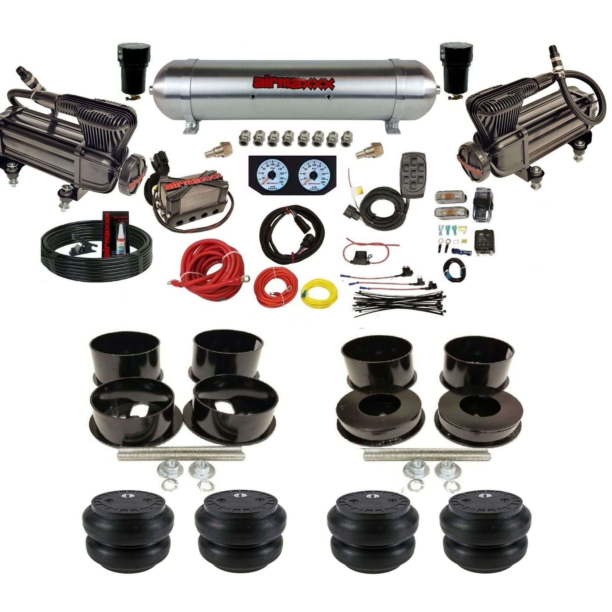 airmaxxx x-series air compressors aluminum air tank X4 manifold X7 switchbox Slam air bags & brackets For B-Body KBBDY-XB2-57ARW-X4X7-WK-HFSS7