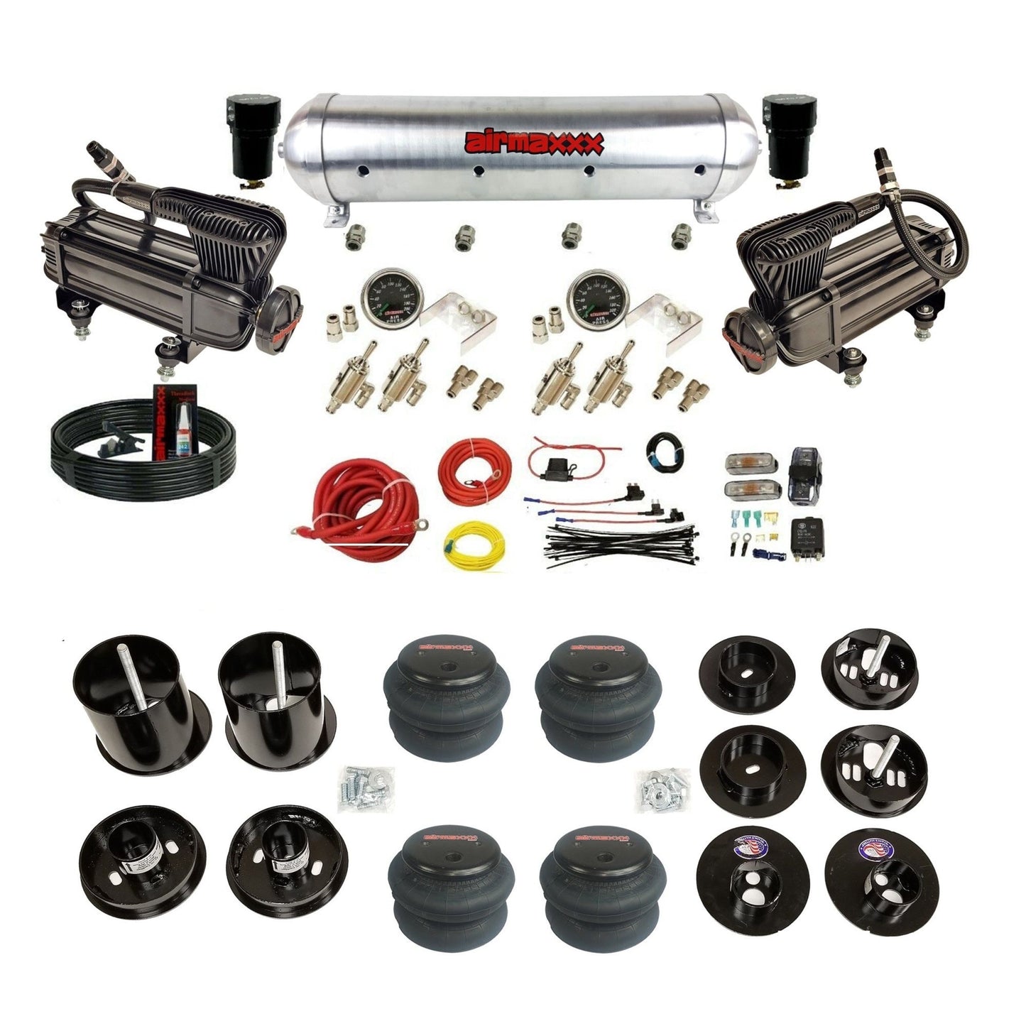airmaxxx x-series air compressors aluminum tank 2600 bags and brackets kit Fits 1965-70 Cadillac KCAD65-XB2-59ARW-4TOG2GA2B-WK-HF