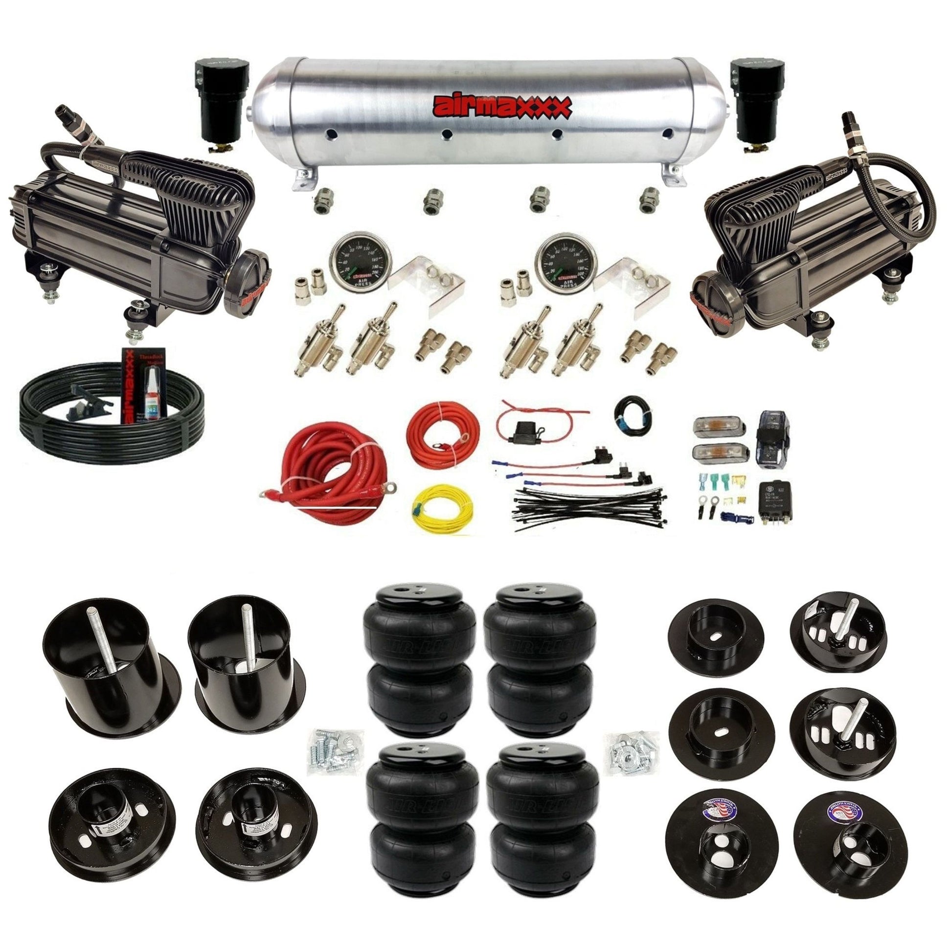 airmaxxx x-series air compressors aluminum tank Air Lift bags and brackets kit Fits 1965-70 Cadillac KCAD65-XB2-59ARW-4TOG2GA2B-WK-HFD25