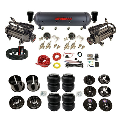 airmaxxx x-series air compressors black aluminum air tank & Air Lift bags and brackets with install kit KCAD65-XB2-59ABK-4TOG2GA2B-WK-HFD25