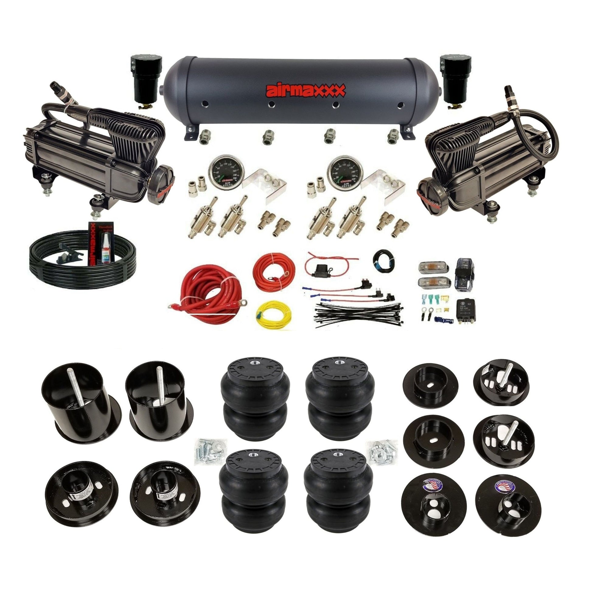 airmaxxx x-series air compressors black aluminum air tank & Slam bags and brackets with install kit KCAD65-XB2-59ABK-4TOG2GA2B-WK-HFSS7