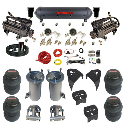 airmaxxx x-series air compressors black aluminum air tank w/2600 bags & brackets air suspension kit fits 2007-18 Silverado/Sierra 1500 KGM07-XB2-59ABK-4TOG2GA2B-WK-HF