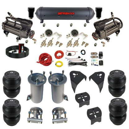airmaxxx x-series air compressors black aluminum air tank w/Slam bags & brackets air suspension kit fits 2007-18 Silverado/Sierra 1500 KGM07-XB2-59ABK-4TOG2GA2B-WK-HFSS7