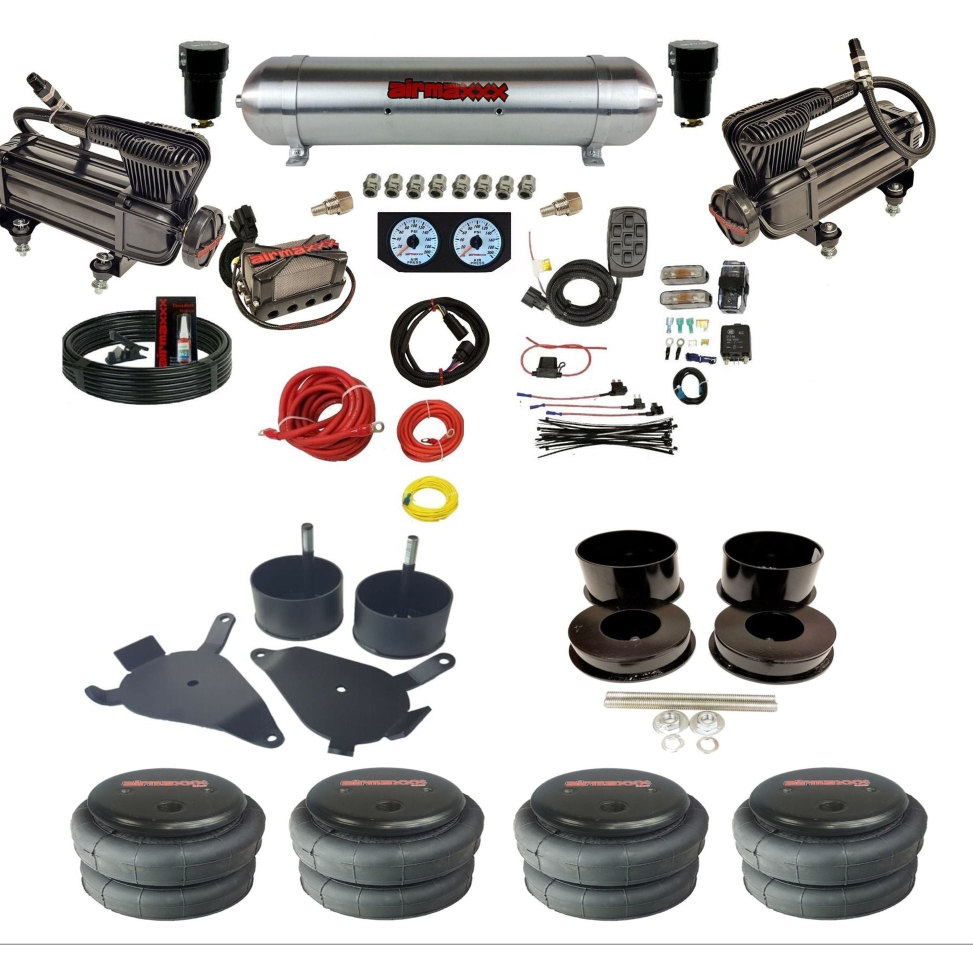 airmaxxx x-series air compressors raw aluminum air tank X4 air manifold w/2500 air bags and brackets KGBDY-XB2-57ARW-X4X7-WK-HF