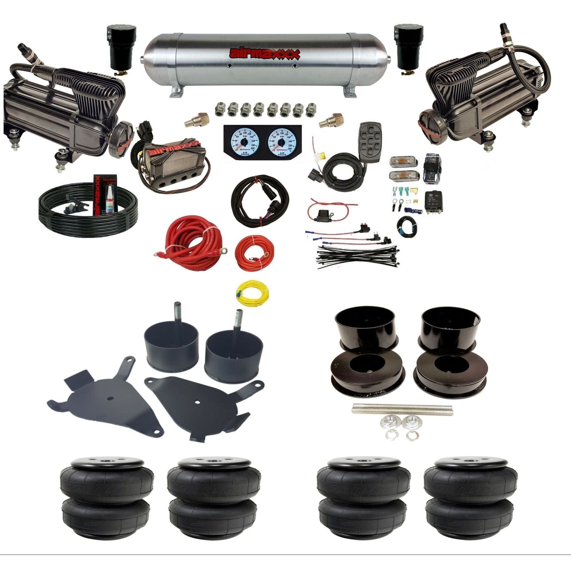 airmaxxx x-series air compressors raw aluminum air tank X4 air manifold w/Air Lift air bags and brackets KGBDY-XB2-57ARW-X4X7-WK-HFD25