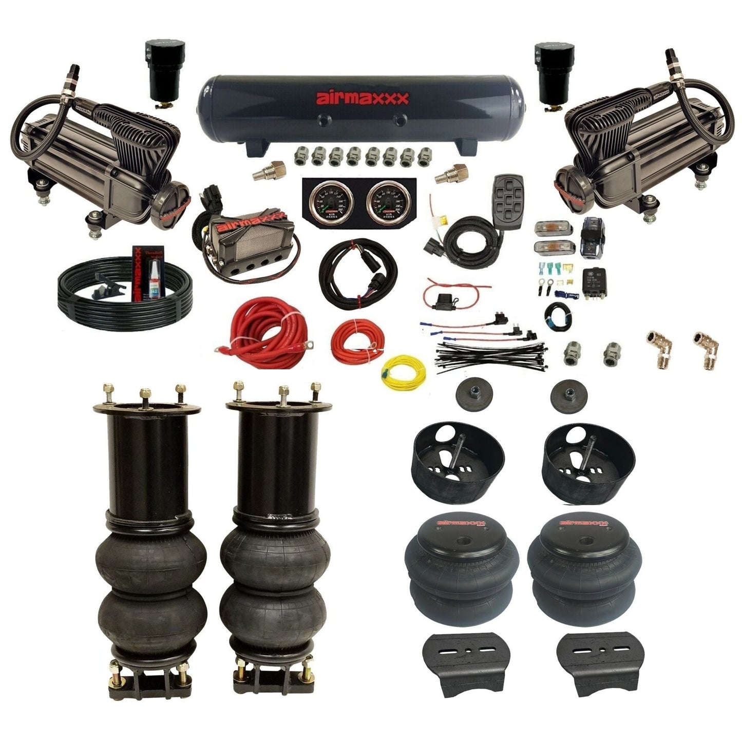 airmaxxx x-series air compressors steel air tank 2600 bags & brackets w/X4 kit KSUV07-XB2-57S-X4X7-WK-HF