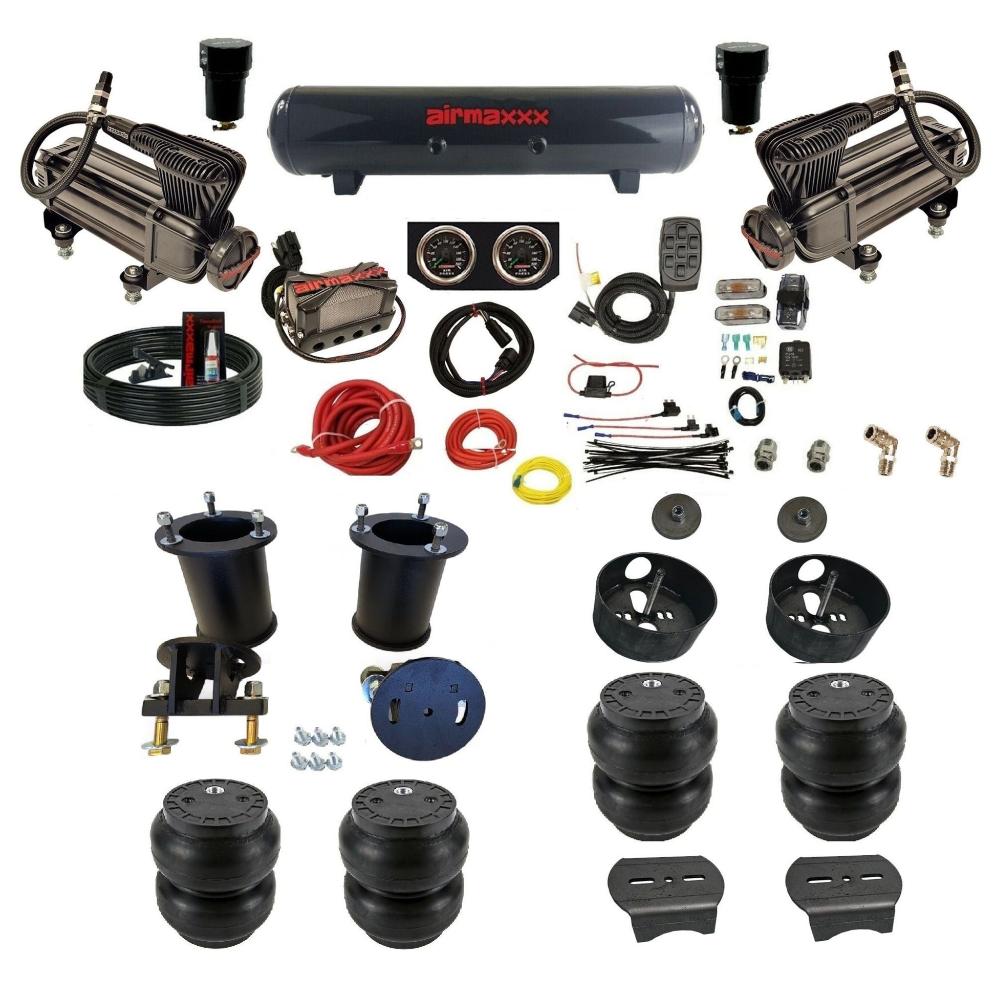 airmaxxx x-series air compressors steel air tank Slam bags & brackets w/X4 kit KSUV07-XB2-57S-X4X7-WK-HFSS7