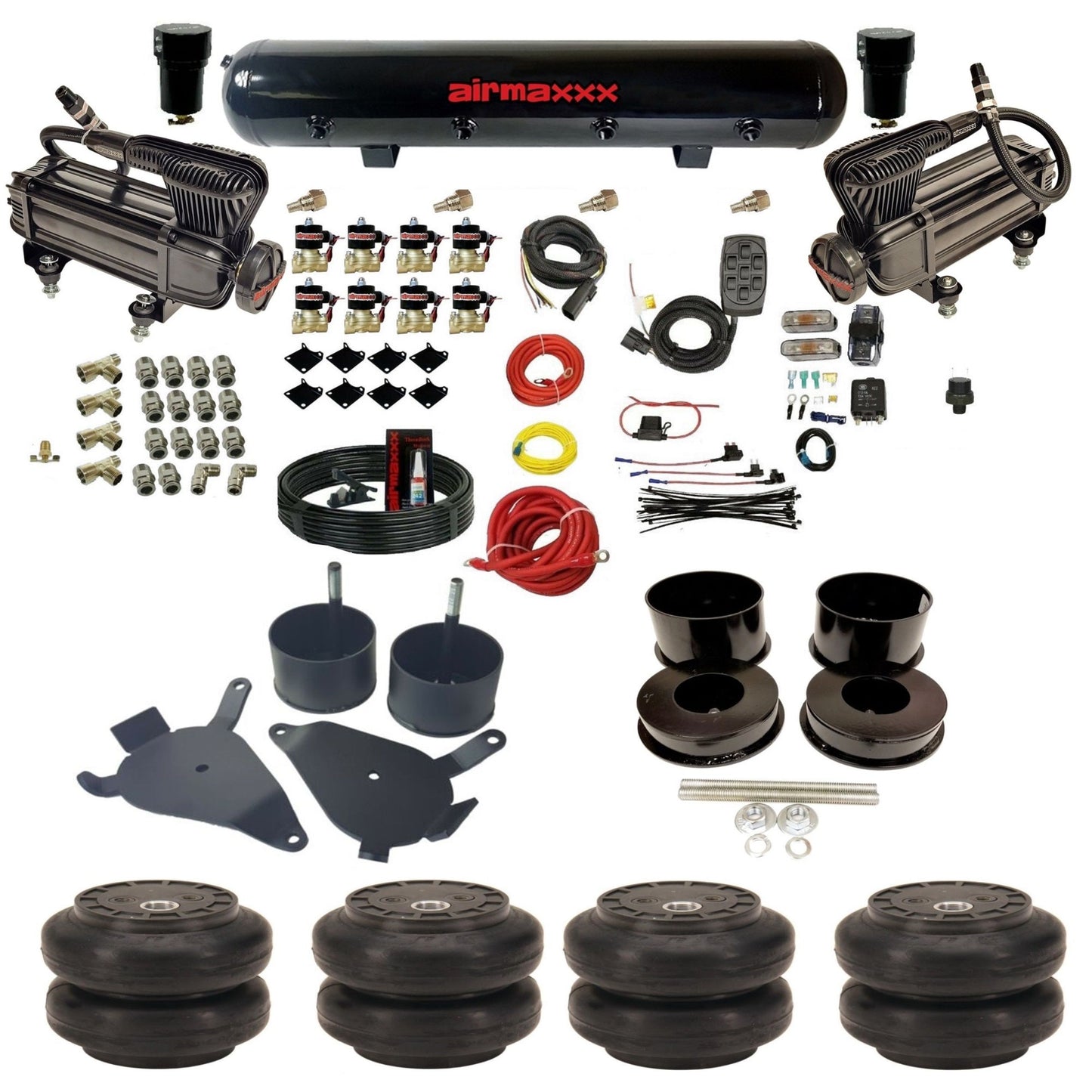 airmaxxx x-series air compressors steel air tank Slam bags with brackets and install kit KGBDY-XB2-838-59S-7BK-WK-HFSS6