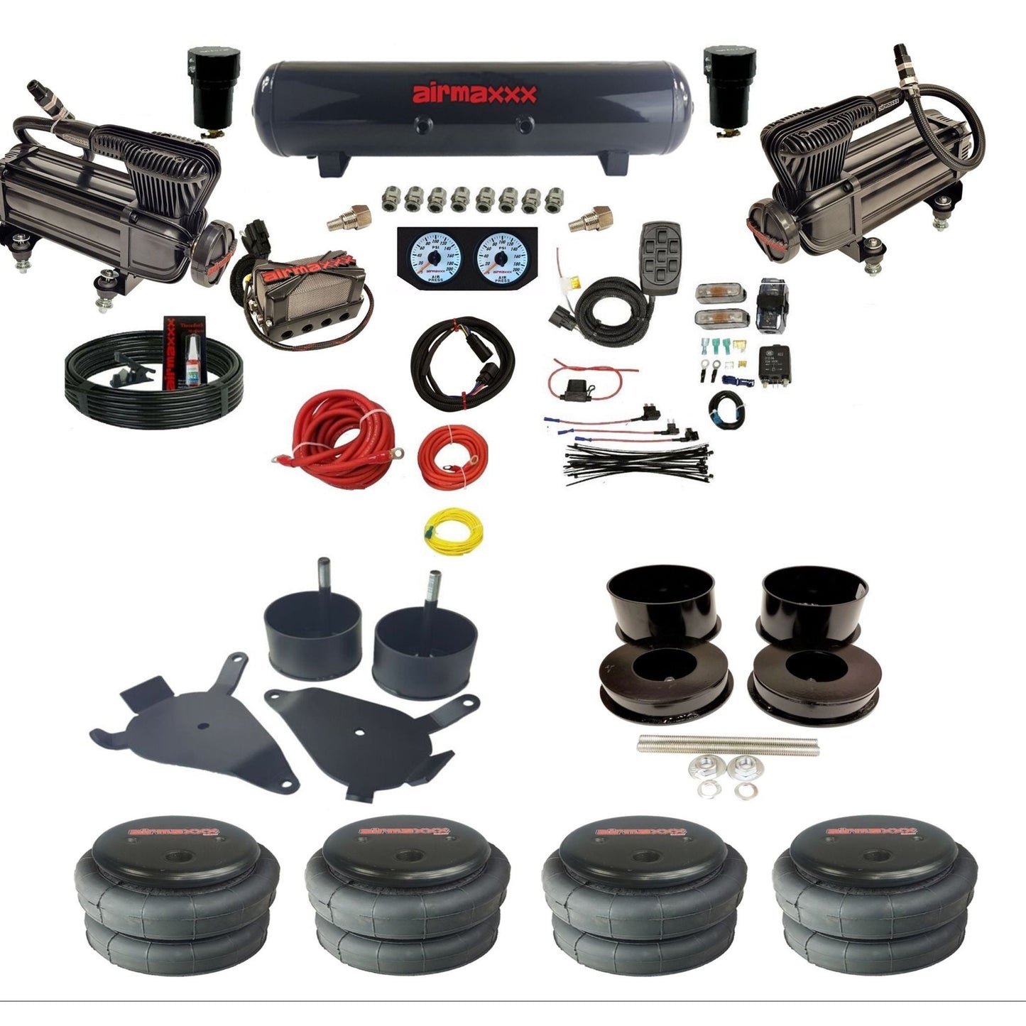 airmaxxx x-series air compressors steel air tank X4 air manifold w/2500 air bags and brackets KGBDY-XB2-57S-X4X7-WK-HF