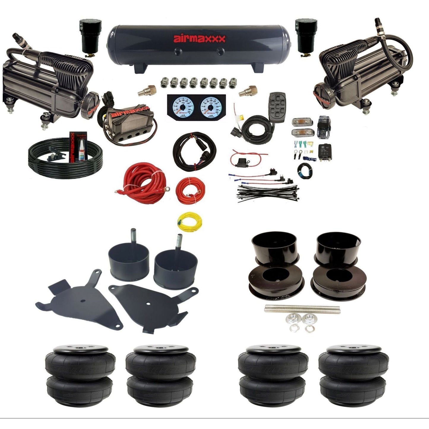 airmaxxx x-series air compressors steel air tank X4 air manifold w/Air Lift air bags and brackets KGBDY-XB2-57S-X4X7-WK-HFD25