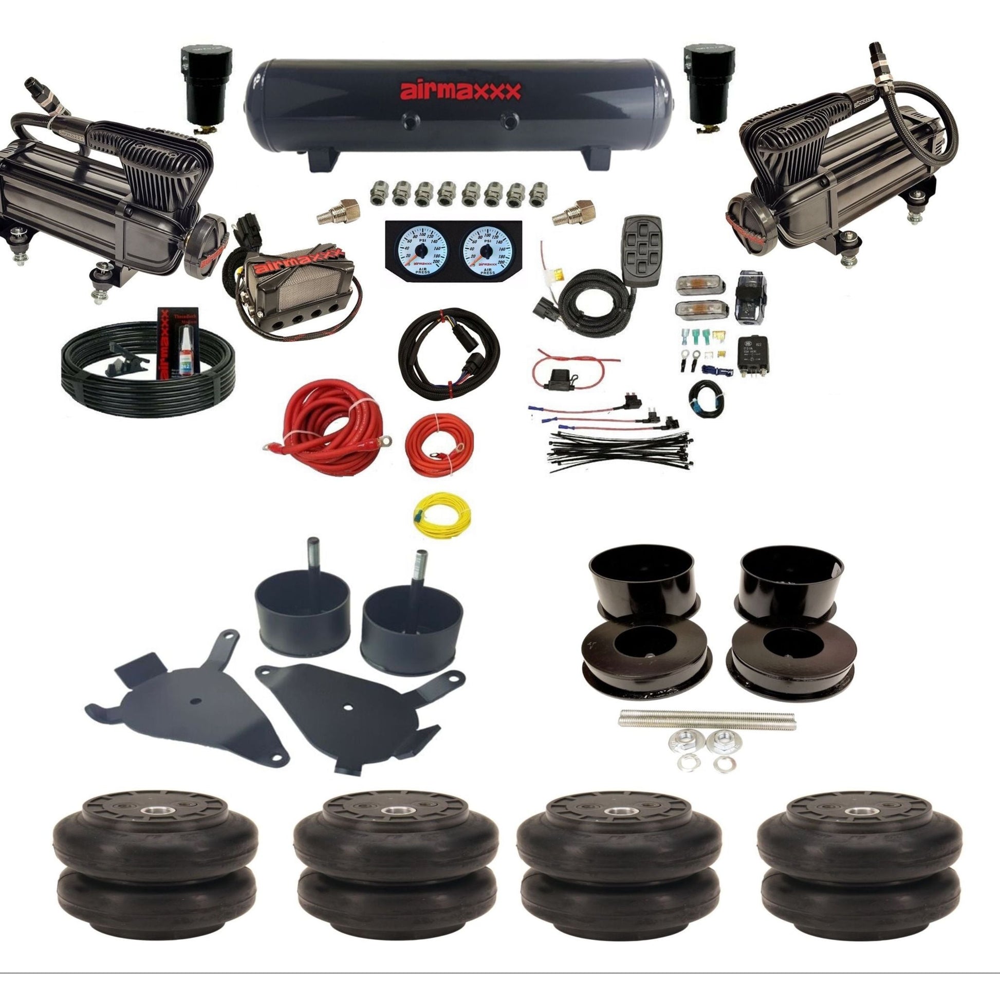 airmaxxx x-series air compressors steel air tank X4 air manifold w/Slam air bags and brackets KGBDY-XB2-57S-X4X7-WK-HFSS6