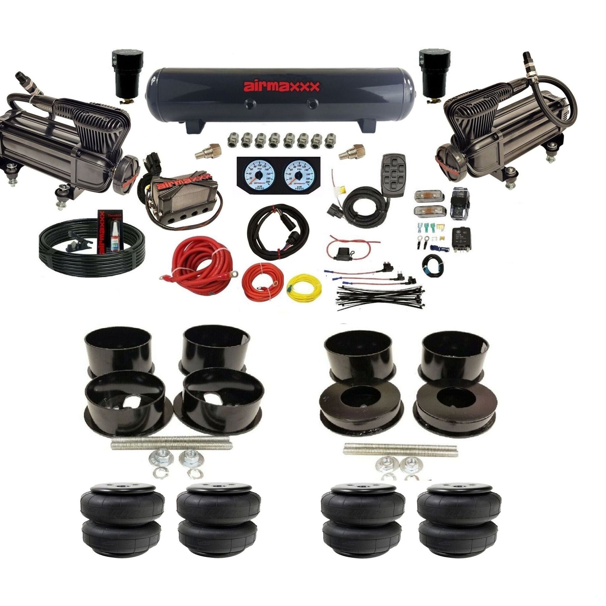 airmaxxx x-series air compressors steel air tank X4 manifold X7 switchbox Air Lift air bags & brackets For B-Body KBBDY-XB2-57S-X4X7-WK-HFD25