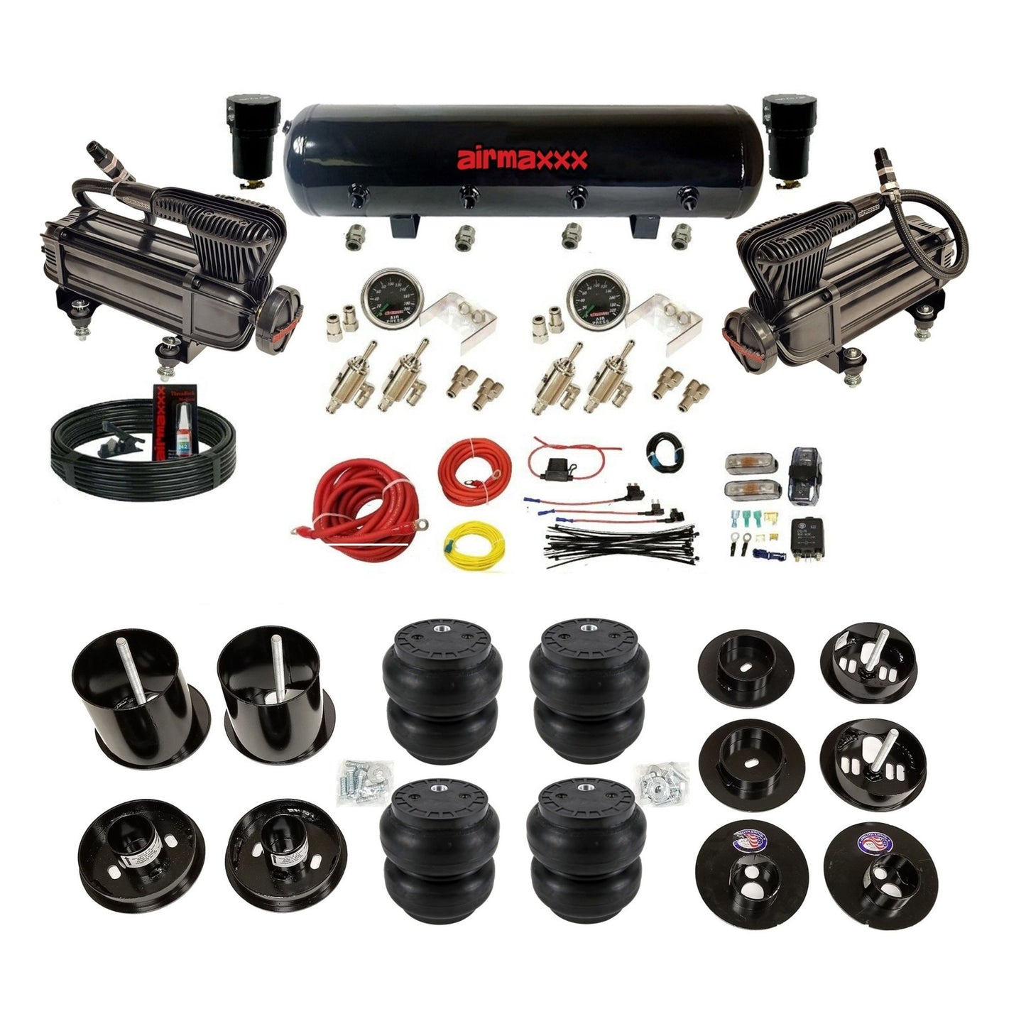 airmaxxx x-series air compressors steel tank Slam bags and brackets kit Fits 1965-70 Cadillac KCAD65-XB2-59S-4TOG2GA2B-WK-HFSS7