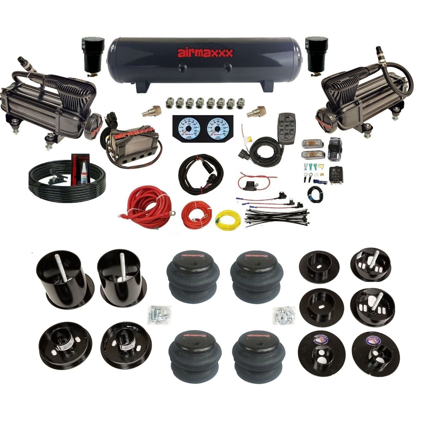 airmaxxx x-series compressor steel tank 2600 bags and brackets KCAD65-XB2-57S-X4X7-WK-HF