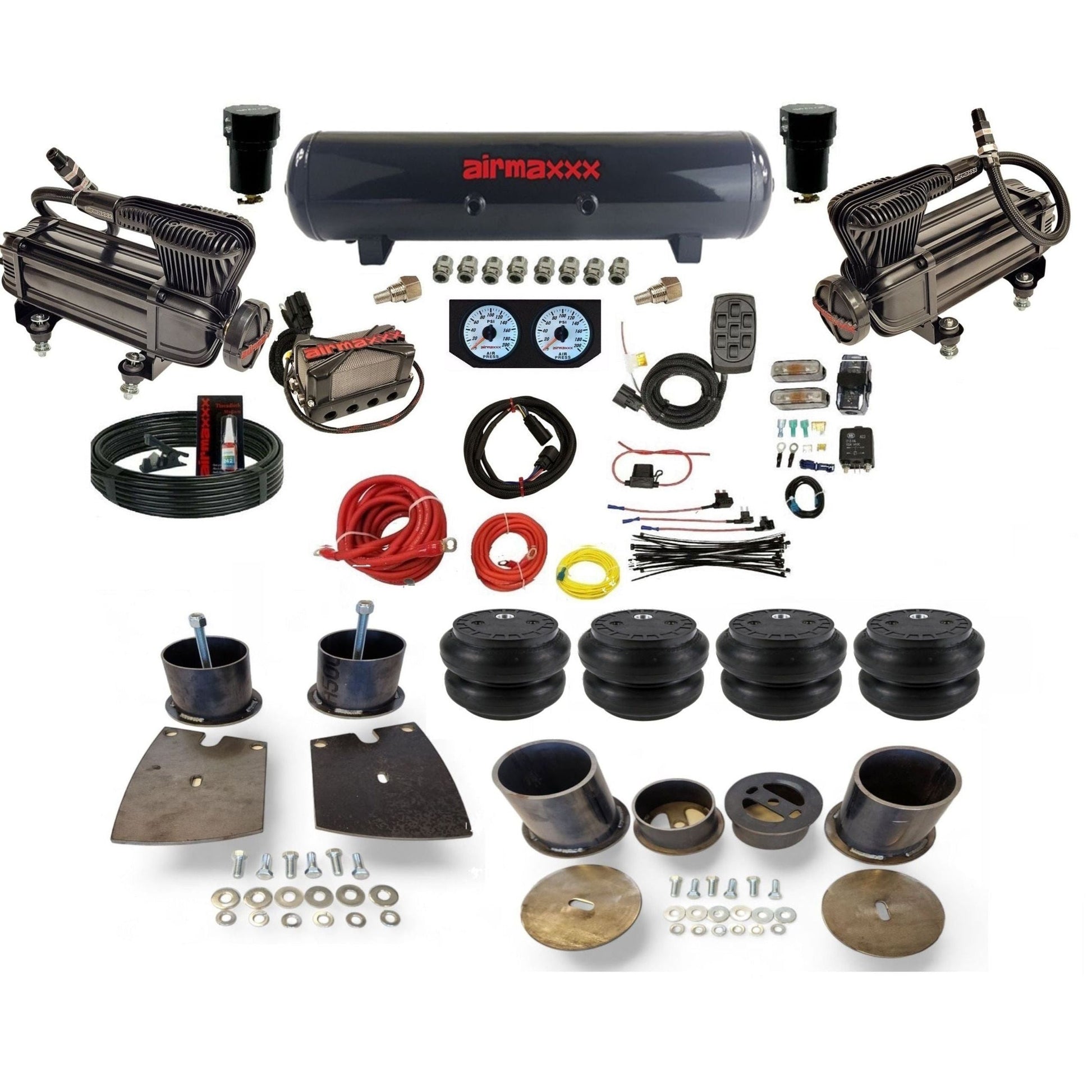 airmaxxx x-series compressors x4 manifold steel air tank Slam bags and brackets kit KBUI61-XB2-57S-X4X7-WK-HFSS7