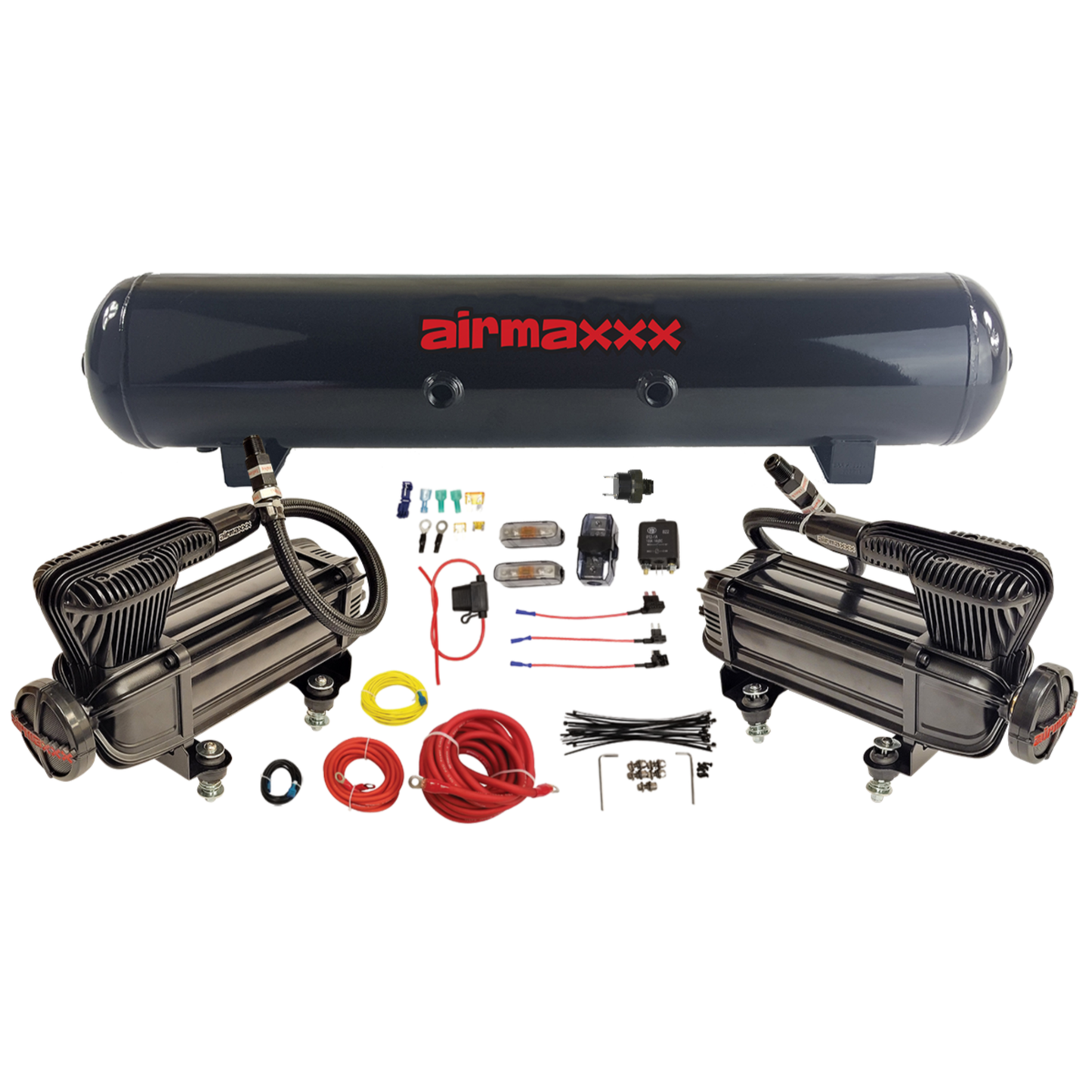 airmaxxx x series dual pack compressors with 5 gallon 7 port steel air tank X2B-WK-57S-150