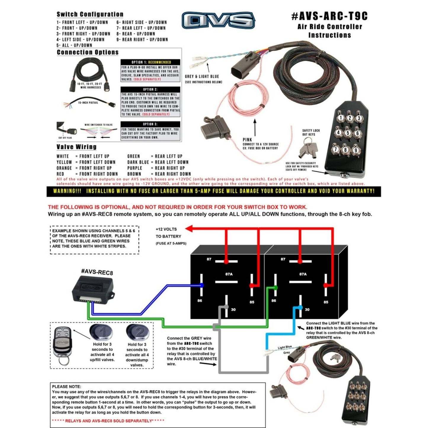 AVS O.G. 9 Toggle Switch Box black analog air ride control install instructions wiring guide
