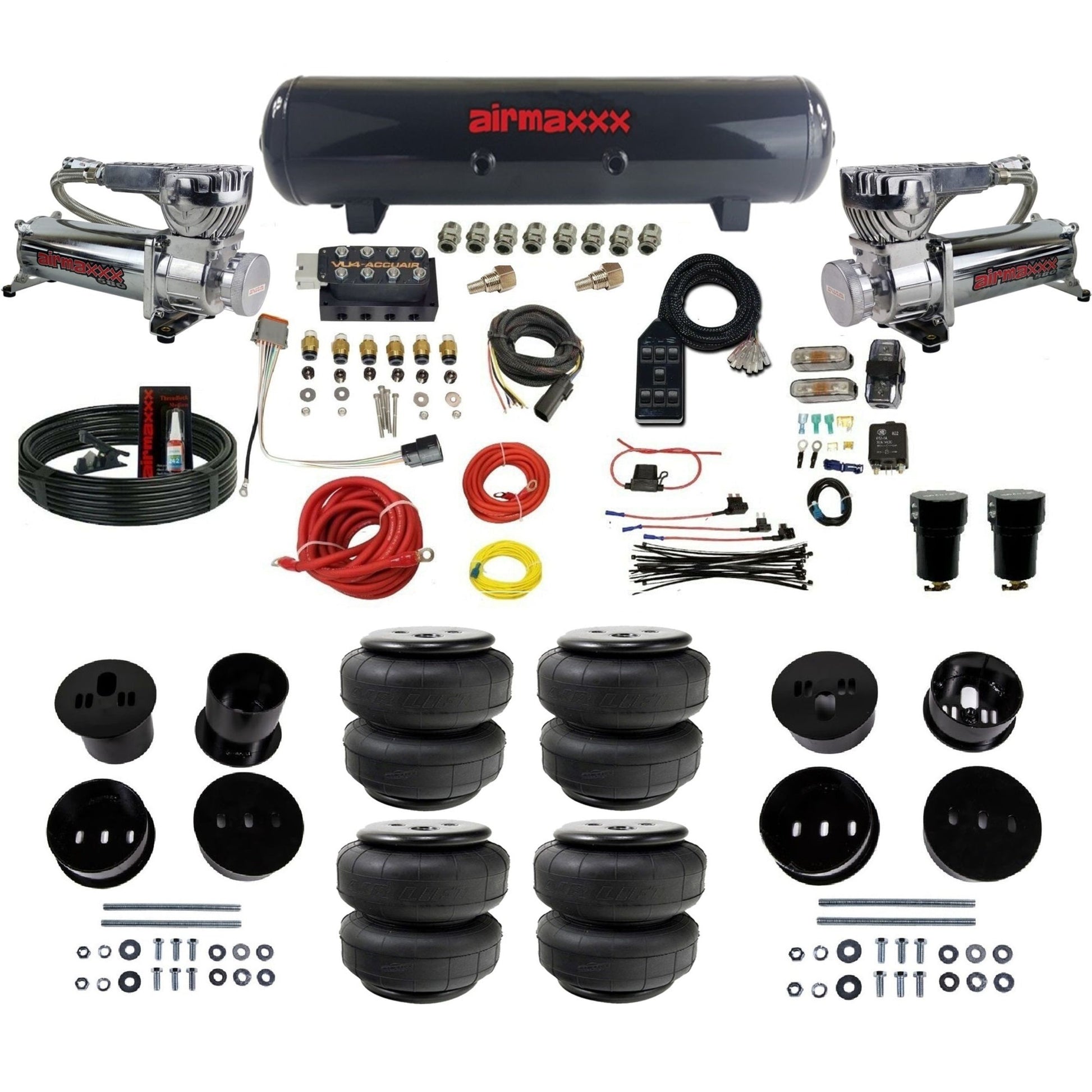 chrome 580 dual compressors steel tank airlift bags air ride kit for 1958-1960 cadillac KCAD58-580C2-57S-VU4-7BK-WK-HFD25