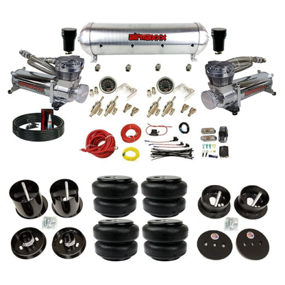 complete airmaxxx 1963-64 Cadillac suspension kit with 480 chrome compressors Air Lift bags and raw aluminum tank KCAD63-480C2-59ARW-4TOG2GA2B-WK-HFD25