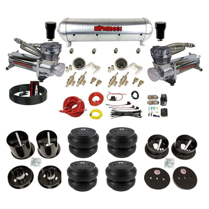 complete airmaxxx 1963-64 Cadillac suspension kit with 480 chrome compressors Slam bags and raw aluminum tank KCAD63-480C2-59ARW-4TOG2GA2B-WK-HFSS7