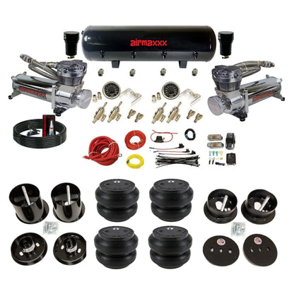 complete airmaxxx 1963-64 Cadillac suspension kit with 480 chrome compressors Slam bags and steel tank KCAD63-480C2-59S-4TOG2GA2B-WK-HFSS7