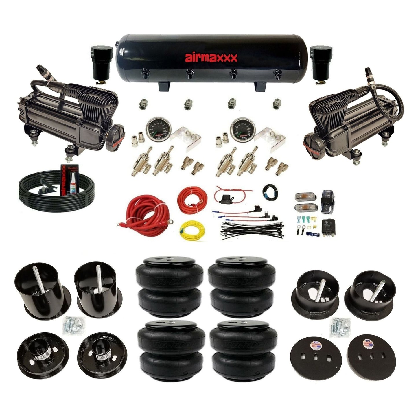 complete airmaxxx 1963-64 Cadillac suspension kit with X-series compressors Air Lift bags and steel tank   KCAD63-XB2-59S-4TOG2GA2B-WK-HFD25
