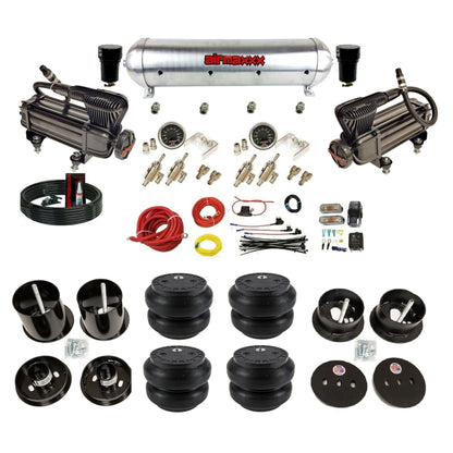 complete airmaxxx 1963-64 Cadillac suspension kit with X-series compressors Slam bags and raw aluminum tank KCAD63-XB2-59ARW-4TOG2GA2B-WK-HFSS7