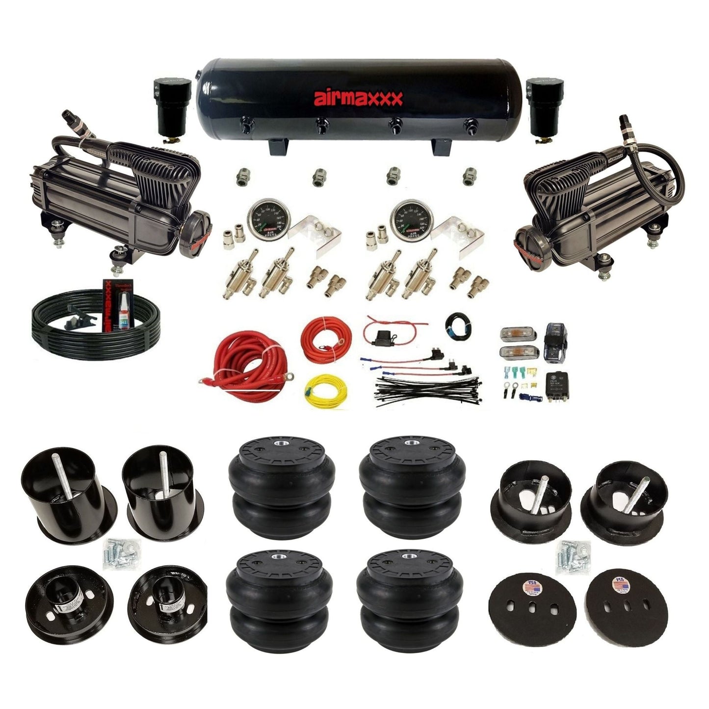complete airmaxxx 1963-64 Cadillac suspension kit with X-series compressors Slam bags and steel tank KCAD63-XB2-59S-4TOG2GA2B-WK-HFSS7