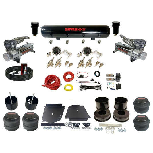 complete airmaxxx 480 chrome compressors steel tank 2600 bags air ride kit fits 1964-72 GM A-Body classics KABDY-480C2-59S-4TOG2GA2B-WK-HF