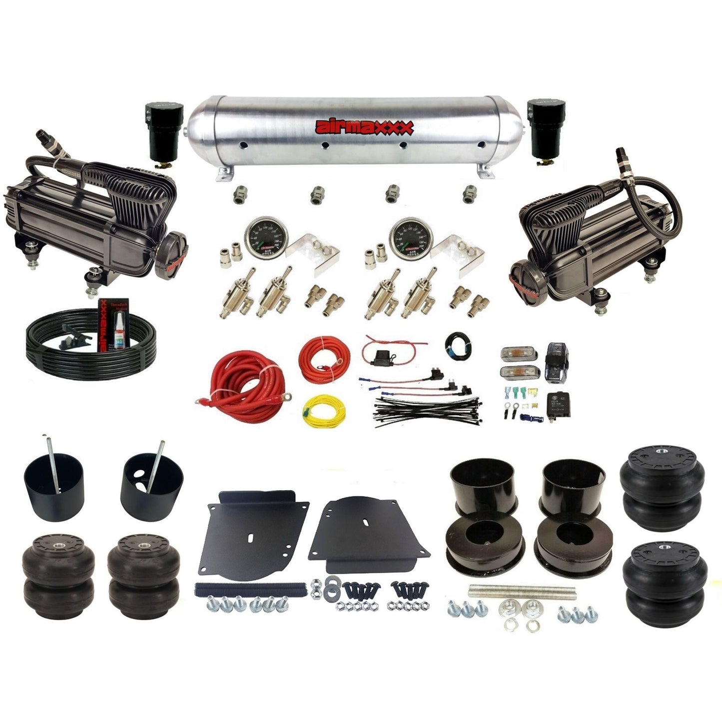 complete airmaxxx X-series compressors raw aluminum tank Slam bags air ride kit fits 1964-72 GM A-Body KABDY-XB2-59ARW-4TOG2GA2B-WK-HFSS6SS7